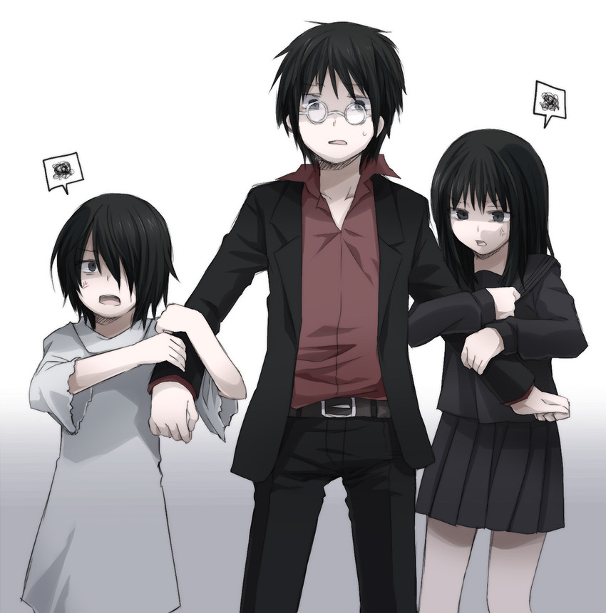 nishizono tetora, isono miwa, and amamiya kazuhiko (tajuu-jinkaku tantei saiko) drawn by idora_(idola)