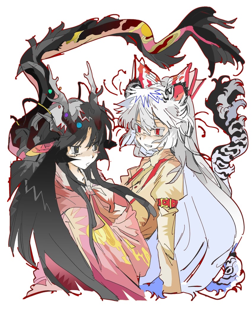 fujiwara no mokou and houraisan kaguya (touhou) drawn by xiboliya_suanxing_shengwu
