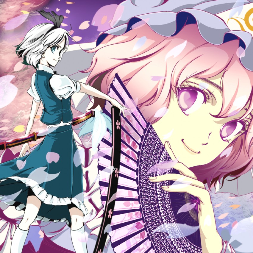 konpaku youmu and saigyouji yuyuko (touhou) drawn by kakeru_(artist)