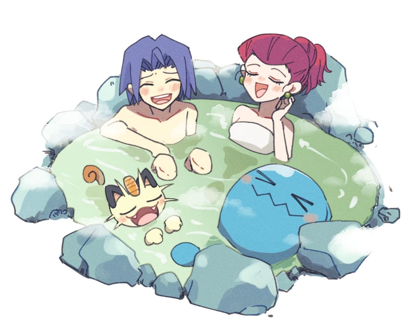 jessie, james, meowth, and wobbuffet (pokemon) drawn by atsumi_yoshioka