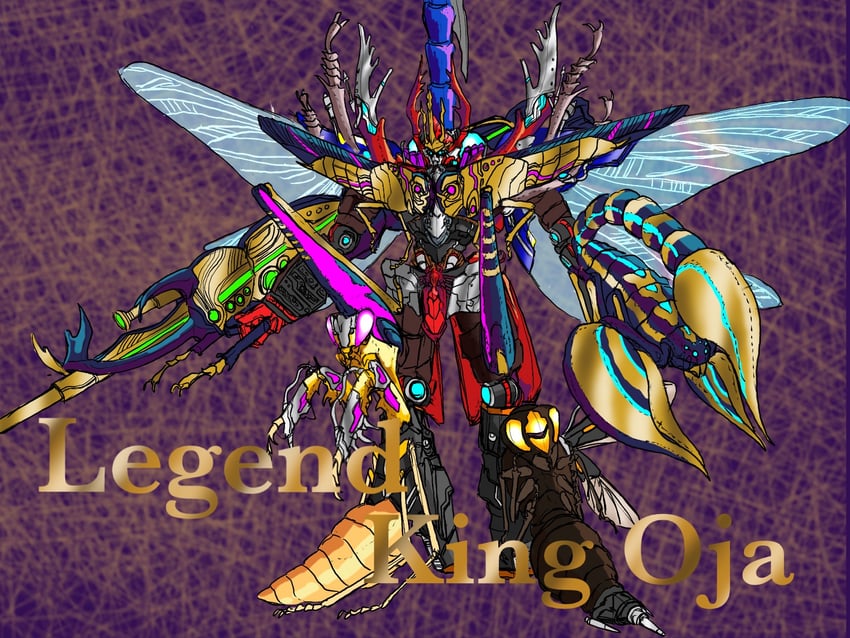 king-ohger, god tombo, god hachi, god ant, god kuwagata, and 8 more (super sentai and 1 more) drawn by yamanaka_man