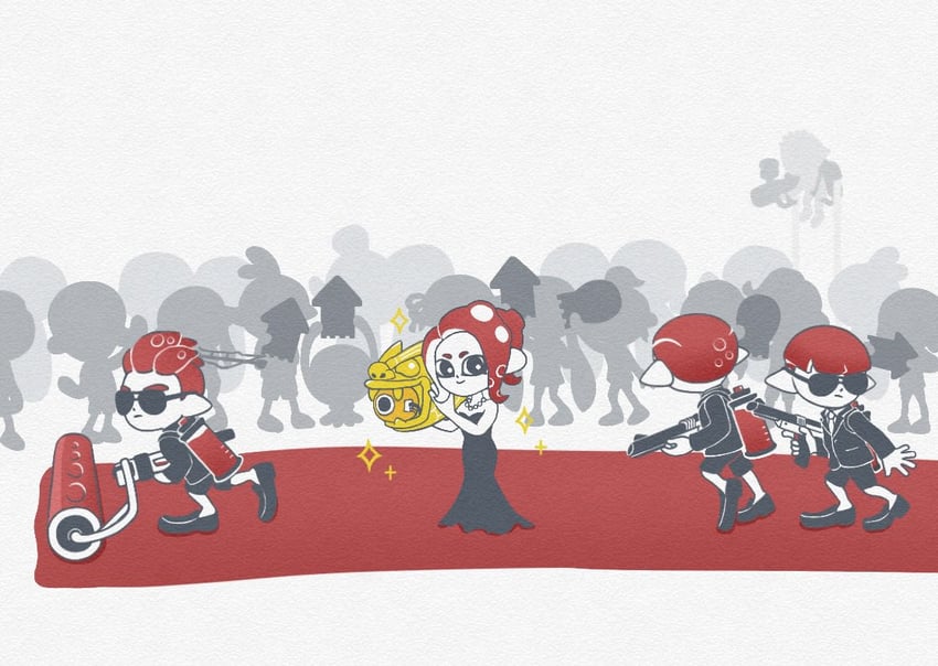 inkling player character, octoling player character, octoling girl, inkling boy, and jellyfish (splatoon and 1 more) drawn by sprikasan