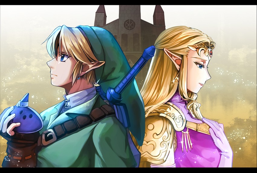 link and princess zelda (the legend of zelda and 1 more) drawn by delsaber