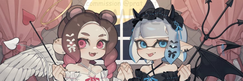 inkling player character, inkling girl, octoling player character, and octoling girl (splatoon) drawn by prat_rat