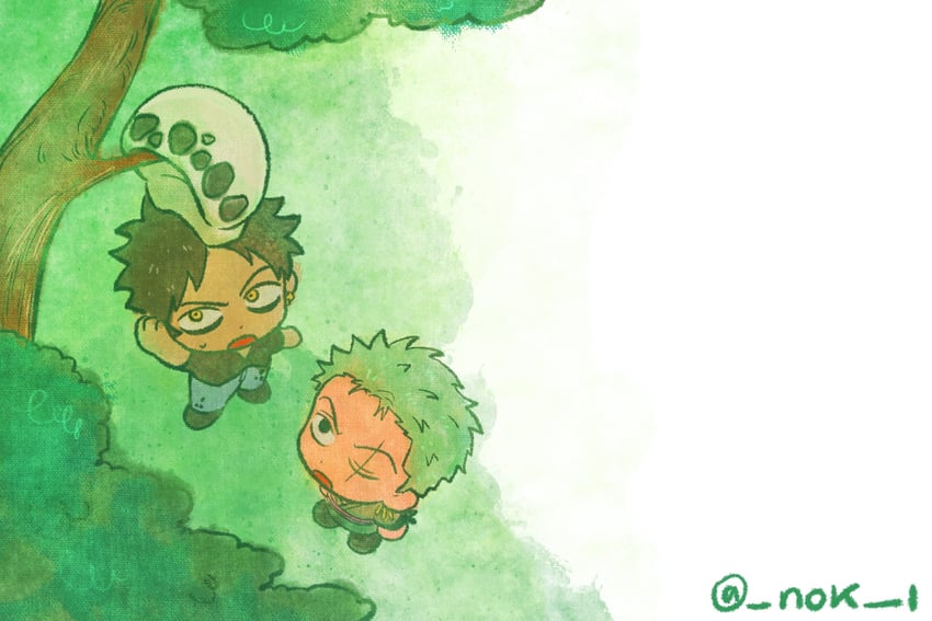 roronoa zoro and trafalgar law (one piece) drawn by nok_(nok_1)