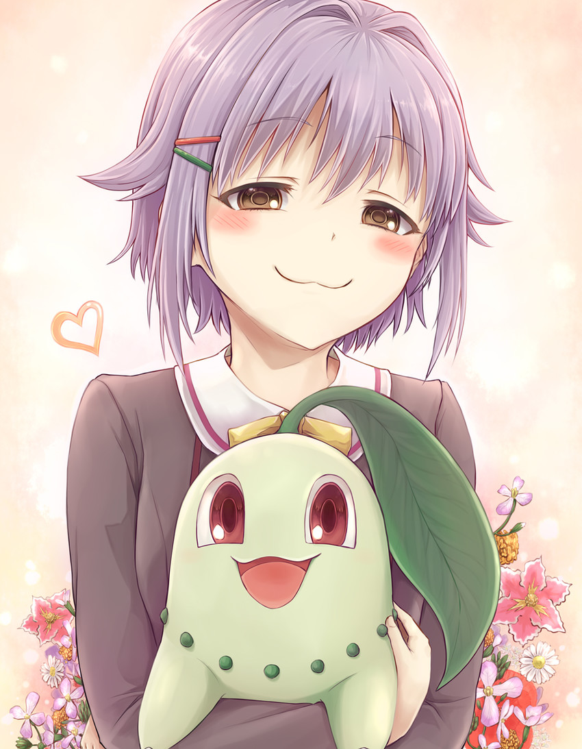 koshimizu sachiko and chikorita (pokemon and 2 more) drawn by arigato_(rmskrtkdlqj)