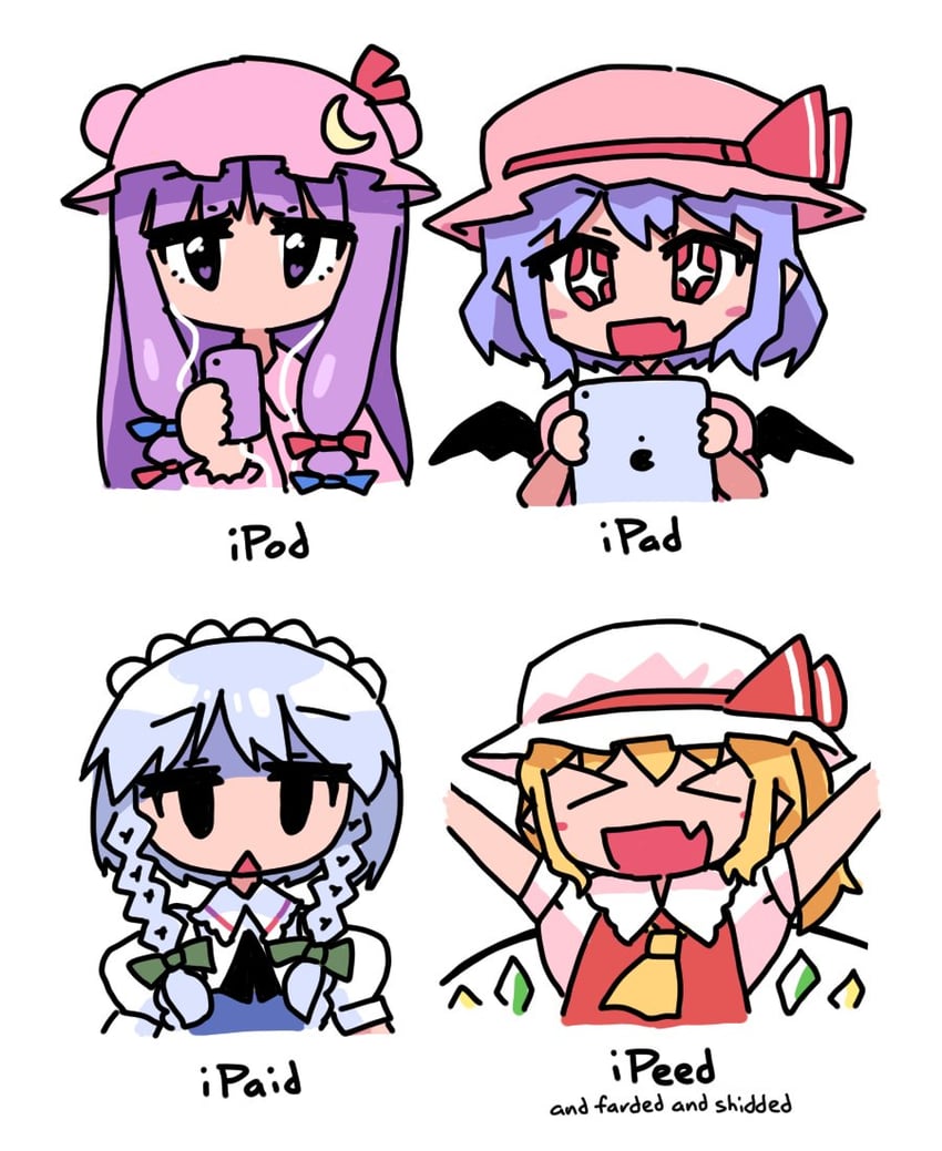 remilia scarlet, flandre scarlet, izayoi sakuya, and patchouli knowledge (touhou and 1 more) drawn by loneoni