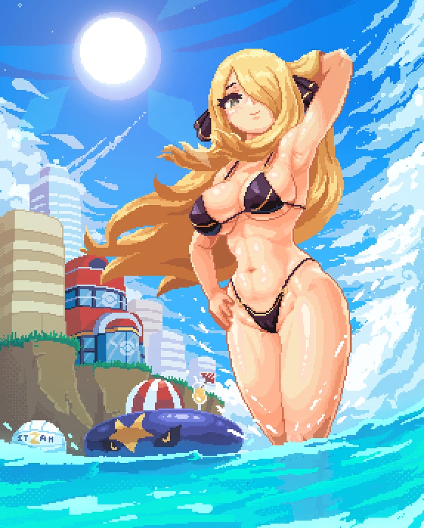cynthia and garchomp (pokemon and 1 more) drawn by itzah