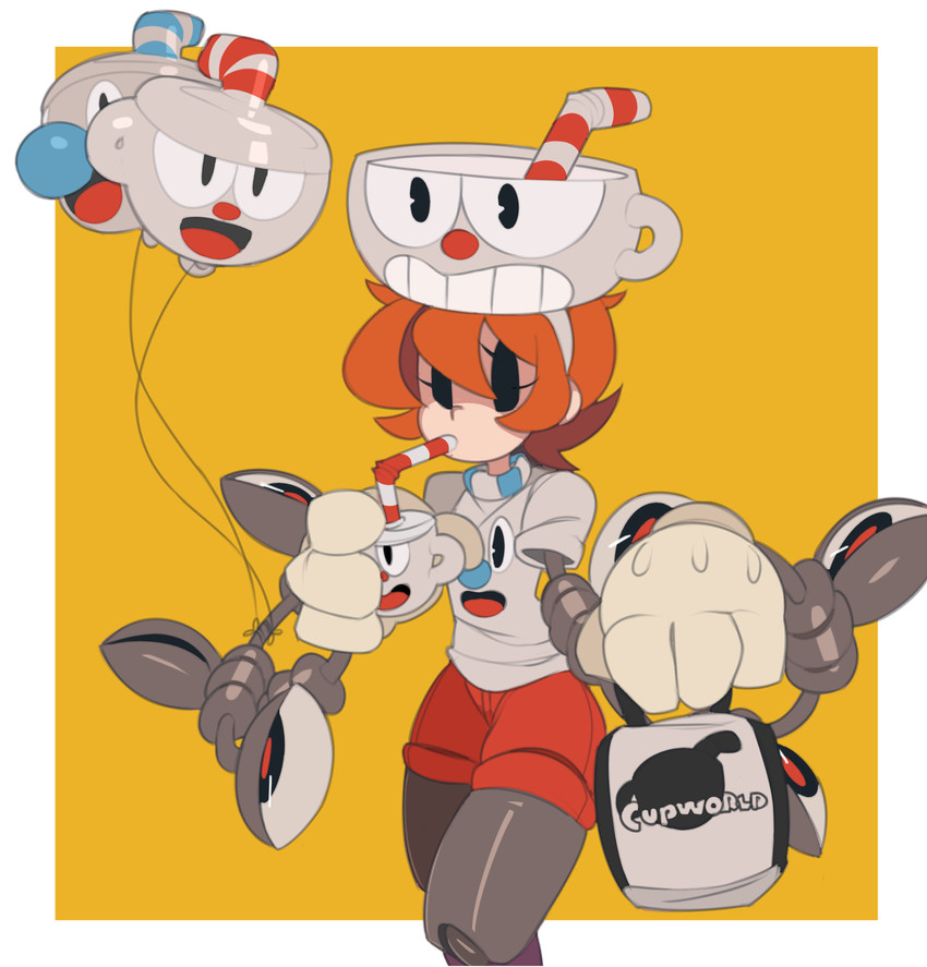 peacock, cuphead, and mugman (skullgirls and 1 more) drawn by kirbsuperstardude