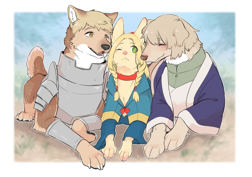 marcille donato, falin touden, and laios touden (dungeon meshi) drawn by tsukune_(budodesu)