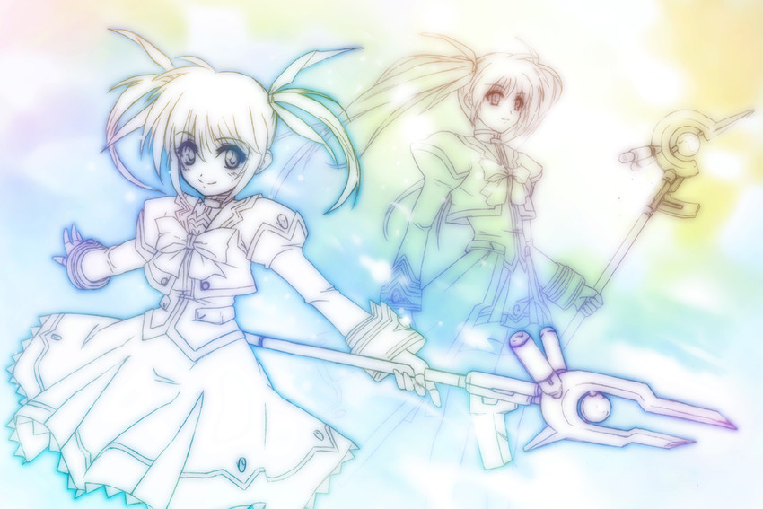 takamachi nanoha and raising heart (lyrical nanoha and 3 more) drawn by eblmeka