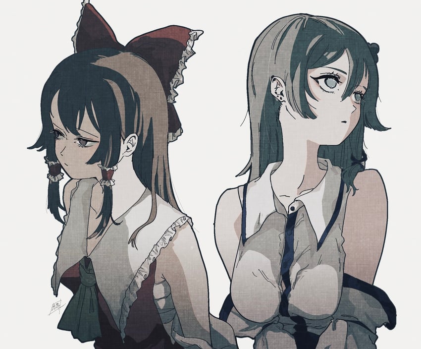 hakurei reimu and kochiya sanae (touhou) drawn by sokura_(mochichitose)