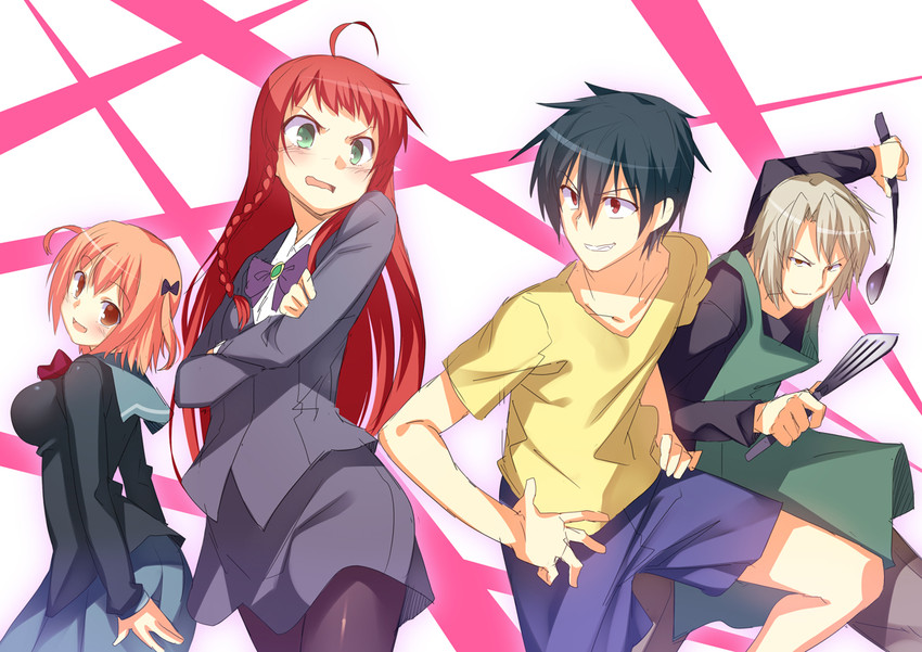 sasaki chiho, yusa emi, maou sadao, and ashiya shirou (hataraku maou-sama!) drawn by racer_(magnet)