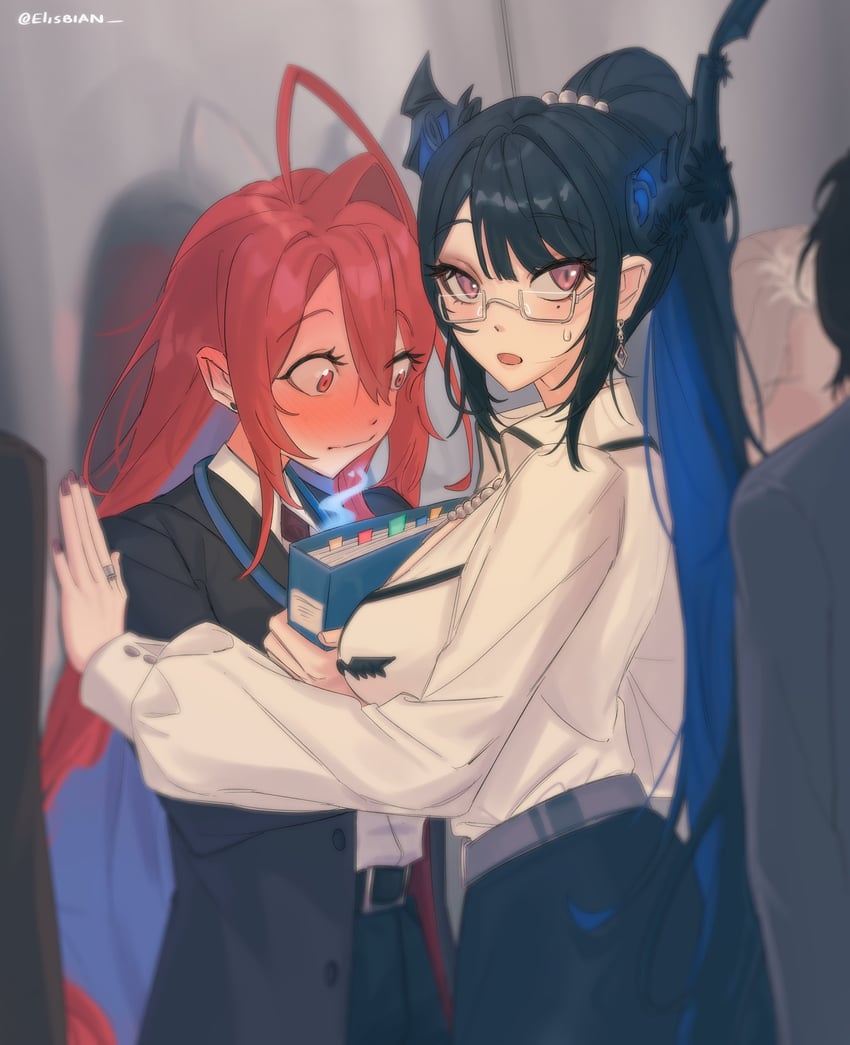 nerissa ravencroft and elizabeth rose bloodflame (hololive and 1 more) drawn by elisbian