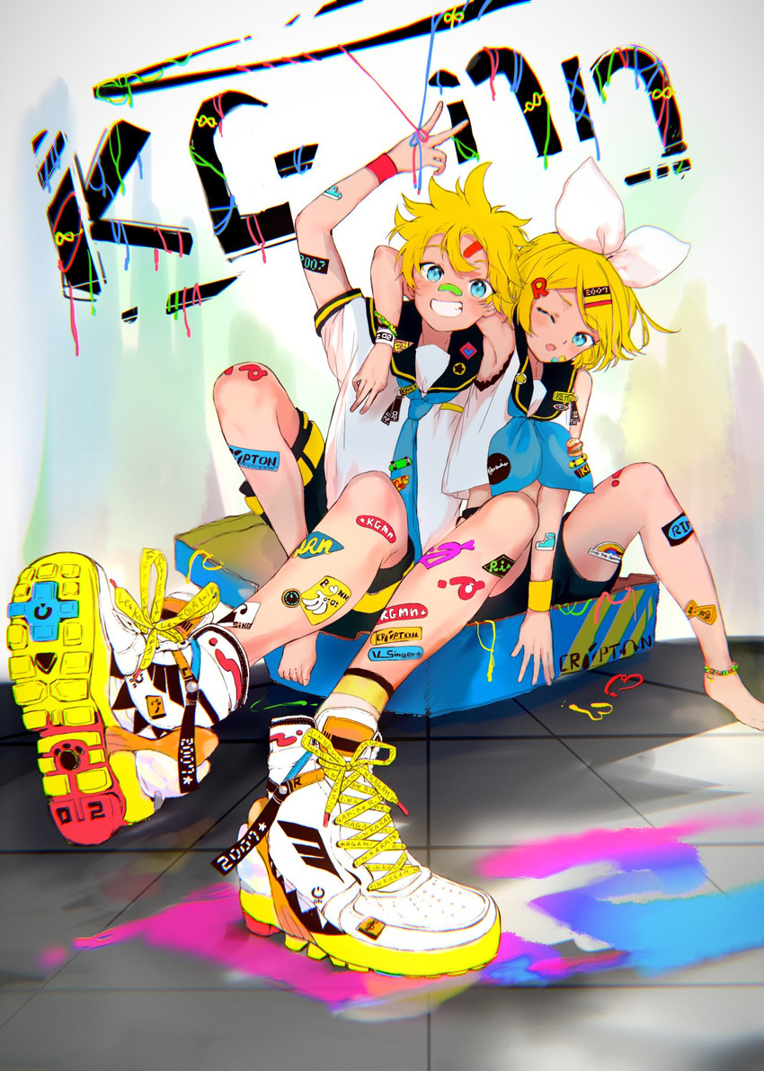 kagamine rin and kagamine len (vocaloid) drawn by oyamada_gamata