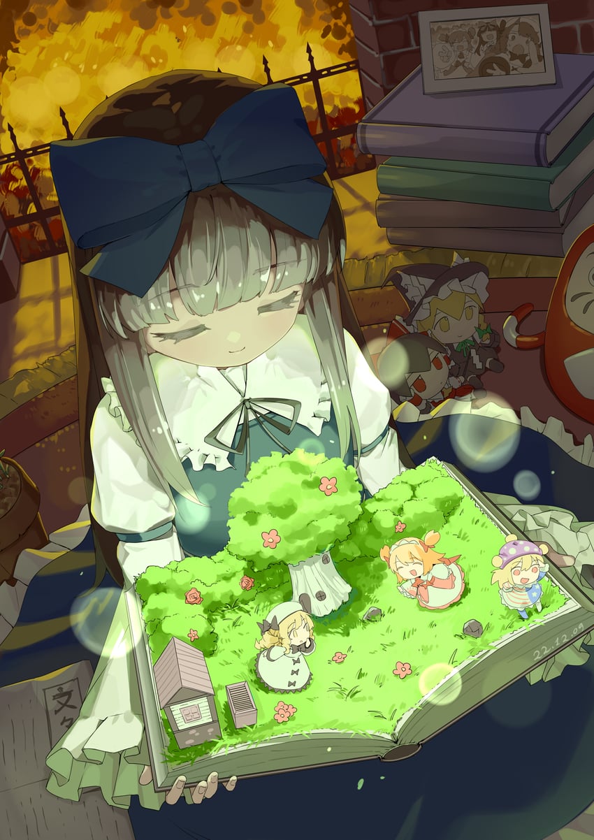 hakurei reimu, kirisame marisa, clownpiece, star sapphire, luna child, and 1 more (touhou) drawn by yazato_ichimushi