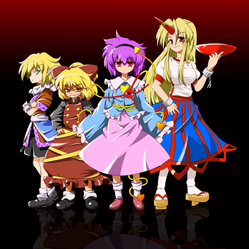 komeiji satori, mizuhashi parsee, hoshiguma yuugi, and kurodani yamame (touhou) drawn by futoshi_(fishhouse)