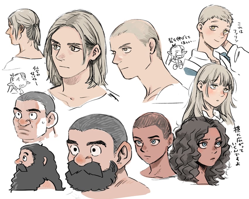 marcille donato, falin touden, laios touden, senshi, and kabru (dungeon meshi) drawn by kui_ryouko