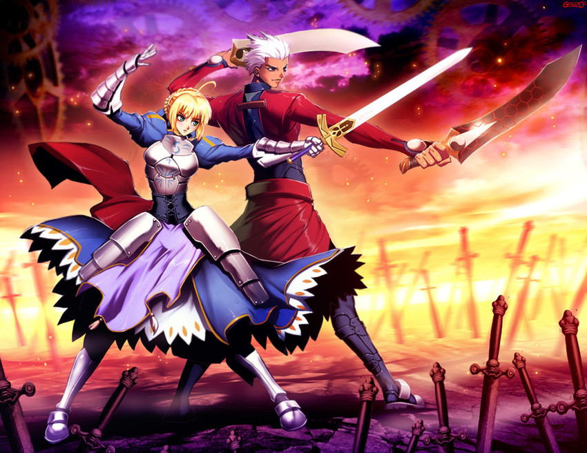artoria pendragon, saber, and archer (fate and 1 more) drawn by genzoman