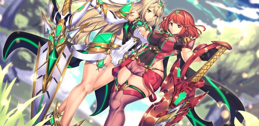 pyra and mythra (xenoblade chronicles and 1 more) drawn by yui_sora