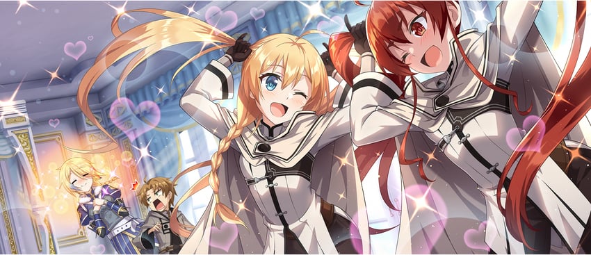 eris greyrat, rudeus greyrat, iris, and claire (kono subarashii sekai ni shukufuku wo! and 2 more)