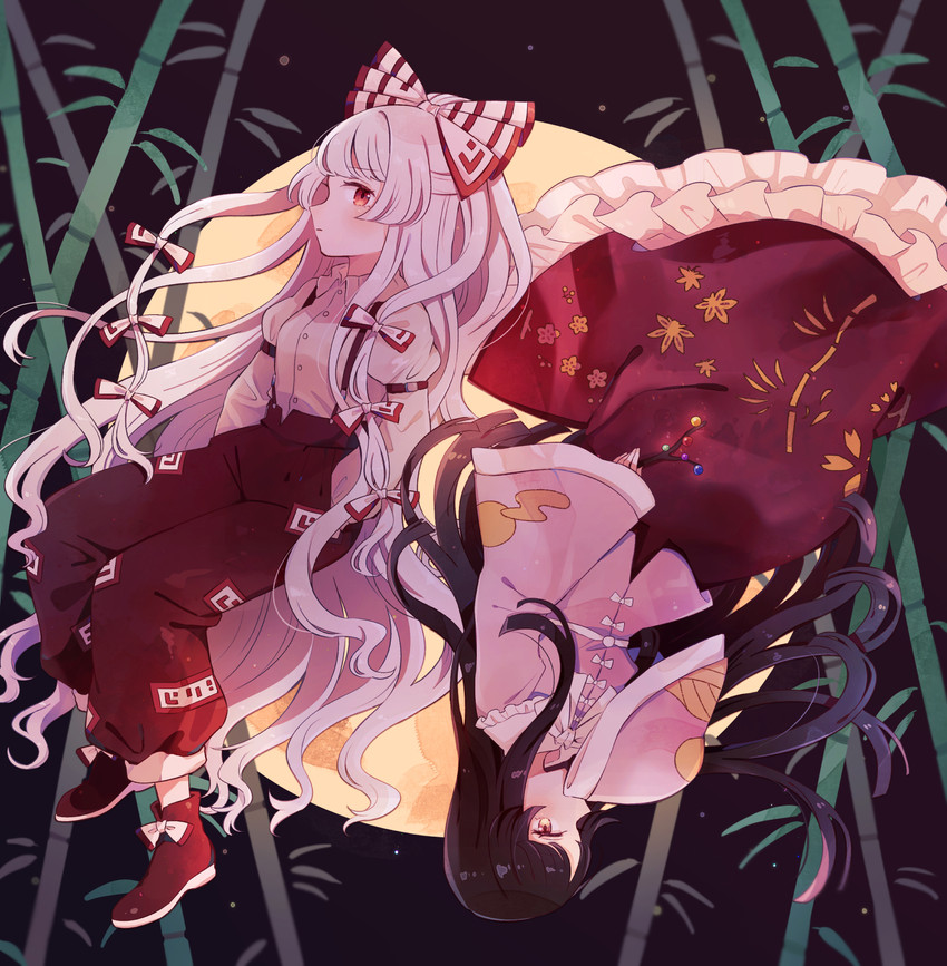 fujiwara no mokou and houraisan kaguya (touhou) drawn by mozukuzu_(manukedori)