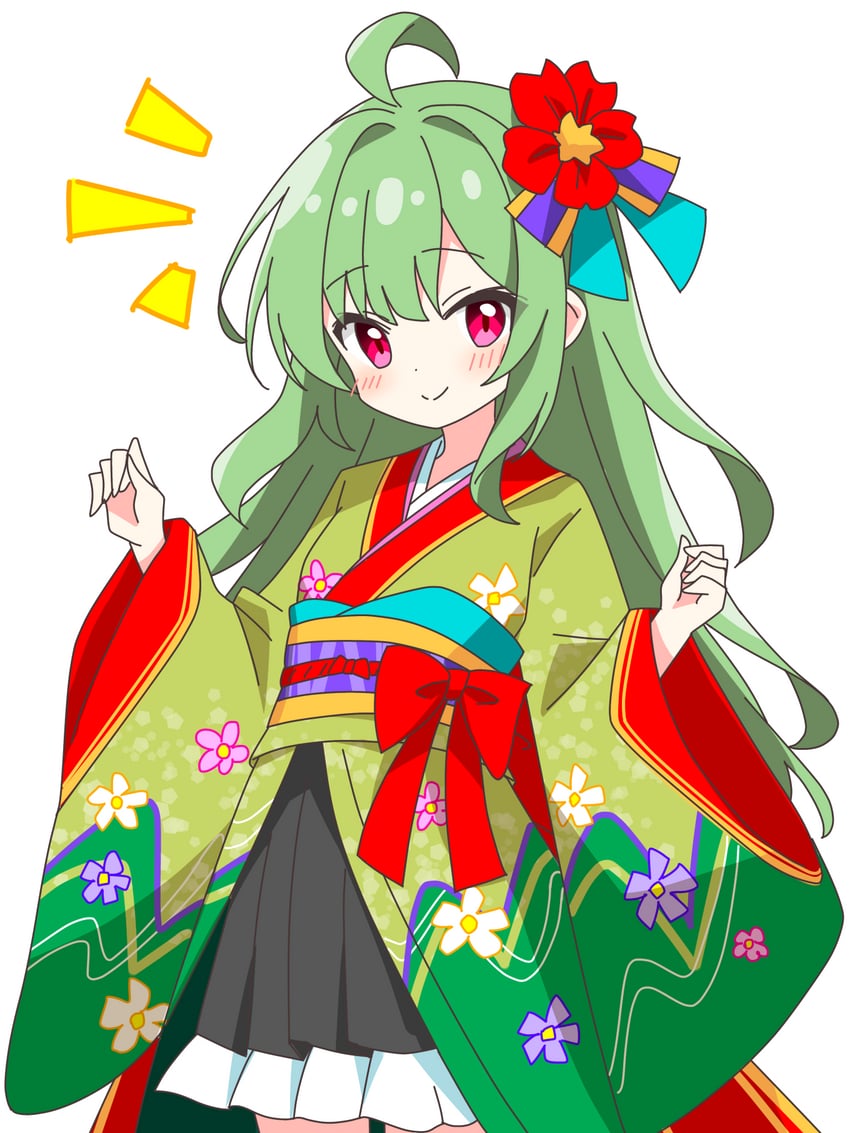 green-haired kimono girl (original) drawn by kotatsu-mazoku