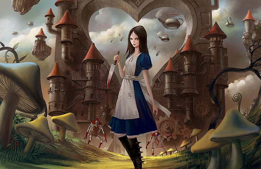 alice liddell and card knights (american mcgee's alice and 1 more) drawn by noba