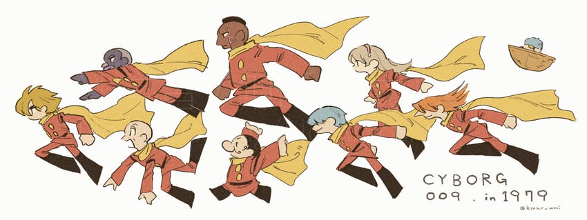 francoise arnoul, shimamura joe, jet link, albert heinrich, ivan whisky, and 4 more (cyborg 009) drawn by kmkr_umi