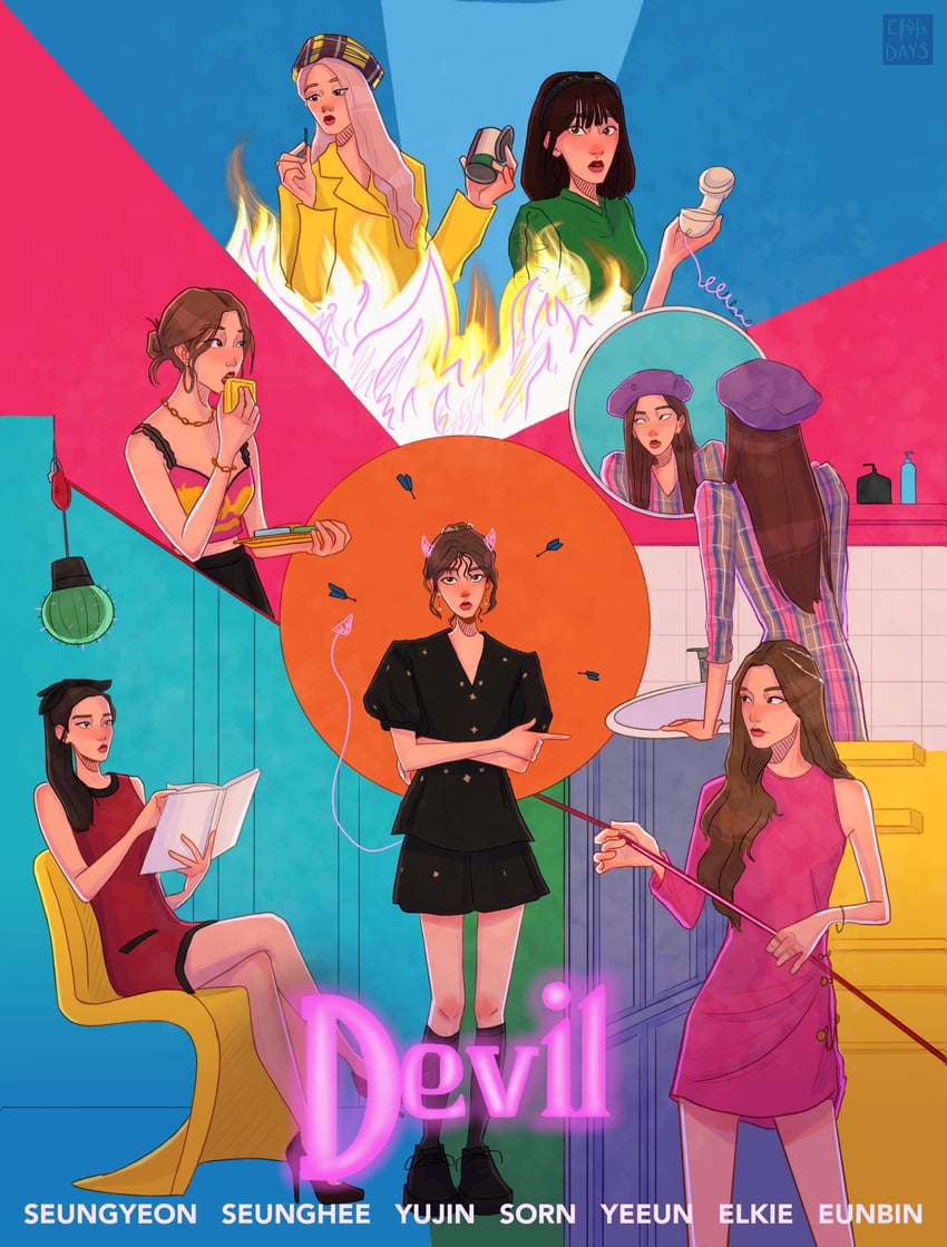 jang ye-eun, seungyeon, sorn, elkie, seunghee, and 2 more (real life and 1 more) drawn by daehwisdays