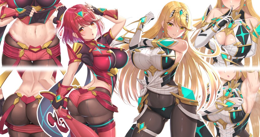 pyra and mythra (xenoblade chronicles and 2 more) drawn by nemunemu_semi