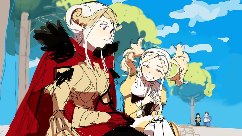 edelgard von hresvelg, lissa, hubert von vestra, and frederick (fire emblem and 2 more) drawn by tnka_3