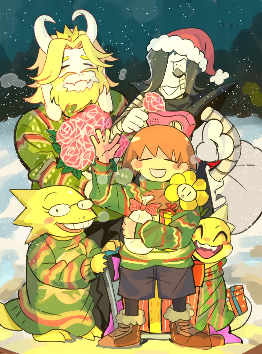 frisk, mettaton, alphys, mettaton ex, asgore dreemurr, and 1 more (undertale) drawn by tama_(tamafuku08)