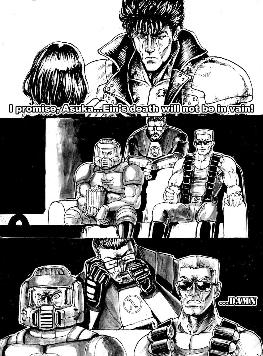 doomguy, kenshiro, gordon freeman, duke nukem, and asuka (hokuto no ken and 3 more) drawn by substance20