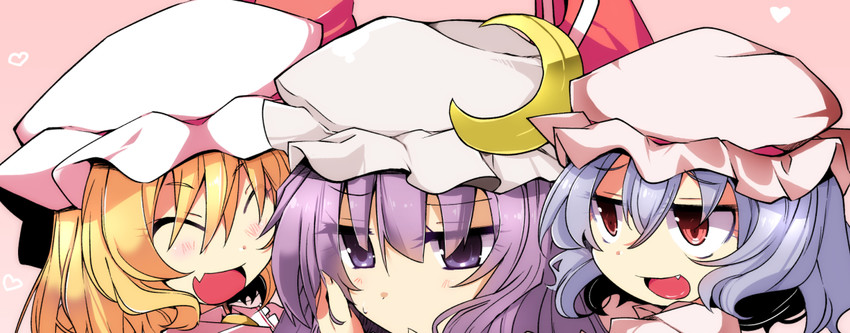 remilia scarlet, flandre scarlet, and patchouli knowledge (touhou) drawn by shirogane_(platinum)