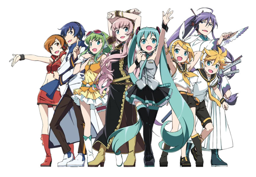 hatsune miku, kagamine rin, kagamine len, megurine luka, kaito, and 3 more (vocaloid and 1 more) drawn by kanzaki_hiro