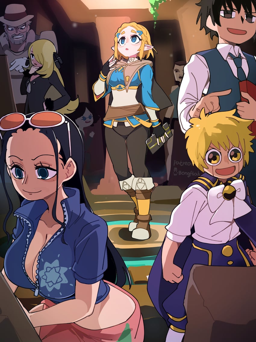 princess zelda, joseph joestar, cynthia, nico robin, lara croft, and 3 more (pokemon and 10 more) drawn by bongfill