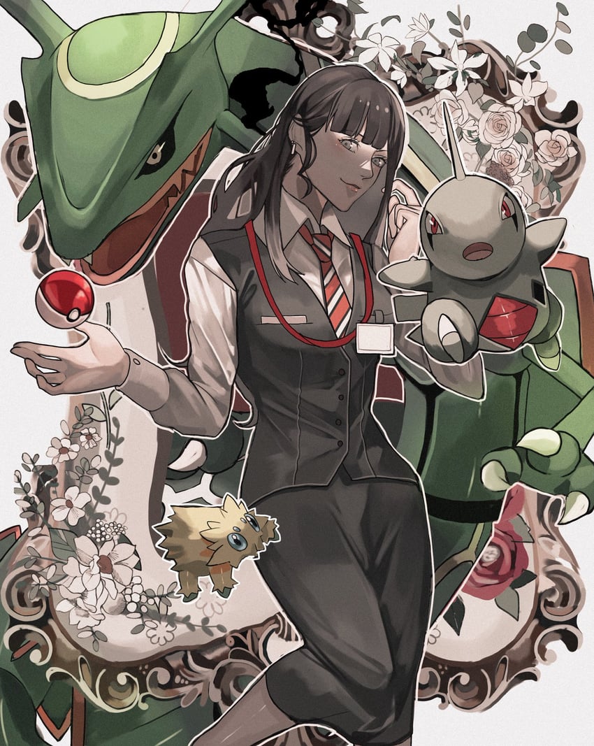 rayquaza, joltik, and larvitar (original and 1 more) drawn by reo_(mmocc123)