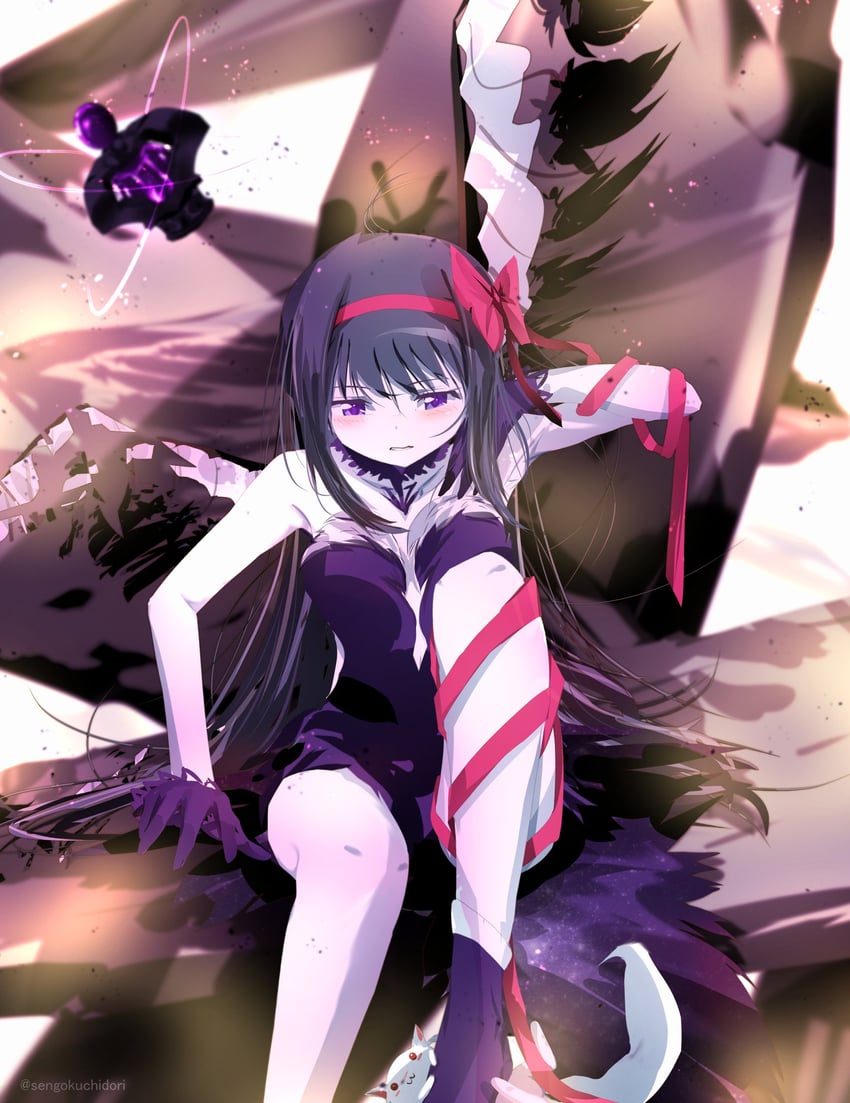 akemi homura, kyubey, and akuma homura (mahou shoujo madoka magica and 1 more) drawn by sengoku_chidori
