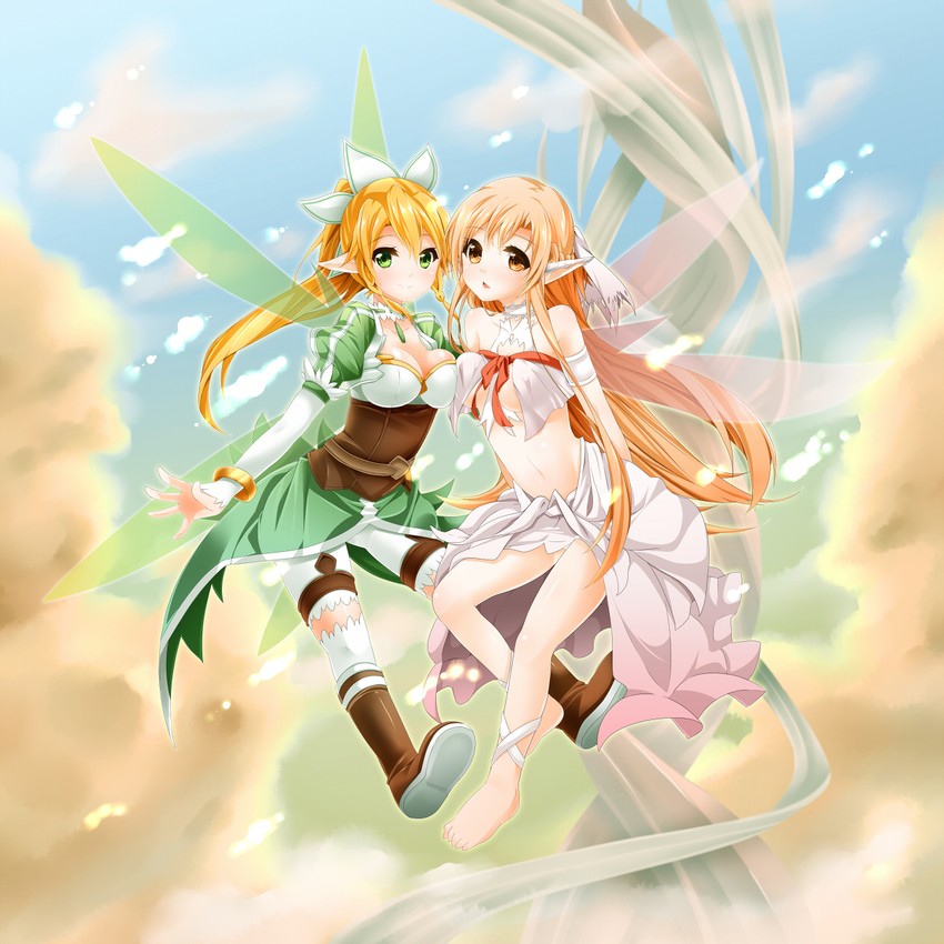 asuna, leafa, and titania (sword art online) drawn by s-ram