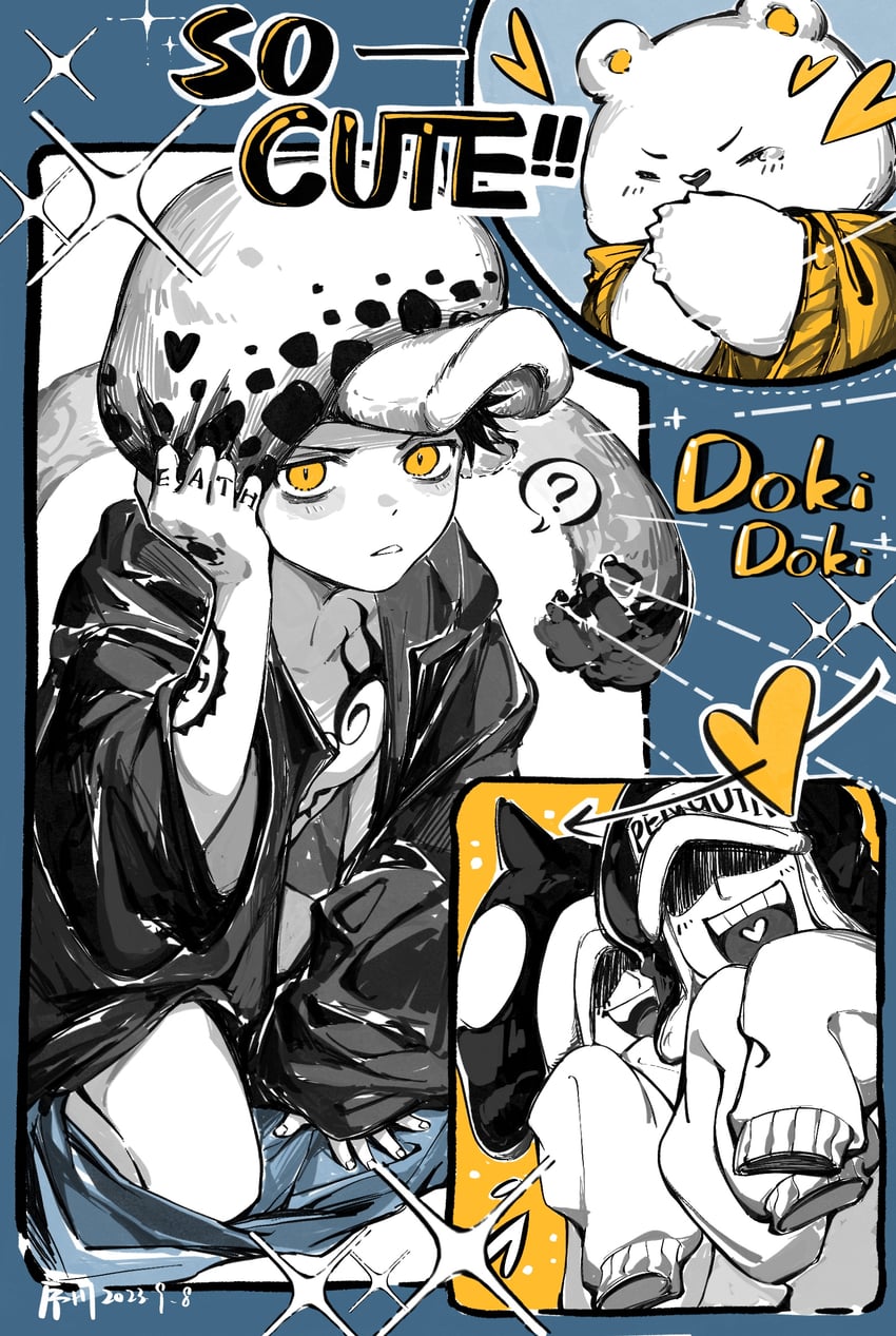 trafalgar law, bepo, penguin, and shachi (one piece) drawn by xuchuan