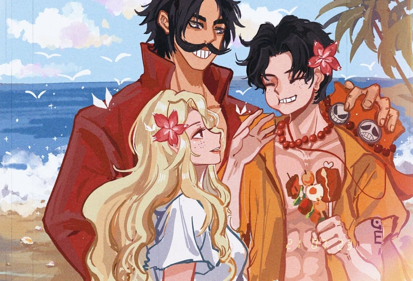 portgas d. ace, gol d. roger, and portgas d. rouge (one piece) drawn by shiyuzai