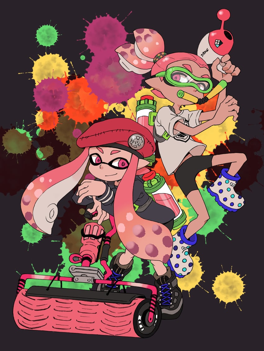 inkling player character, inkling girl, and inkling boy (splatoon and 1 more) drawn by yoshizawa_miyabi