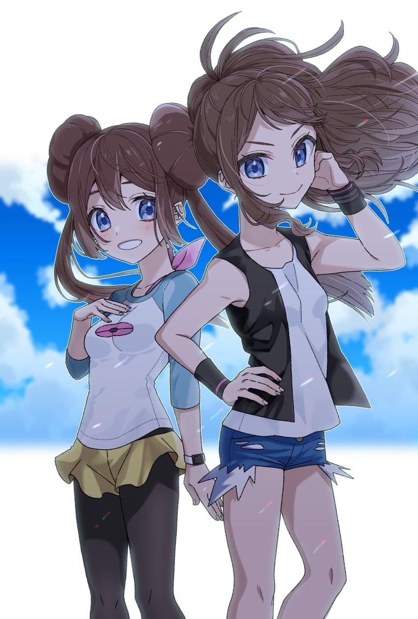 rosa and hilda (pokemon and 2 more) drawn by nisanrei121