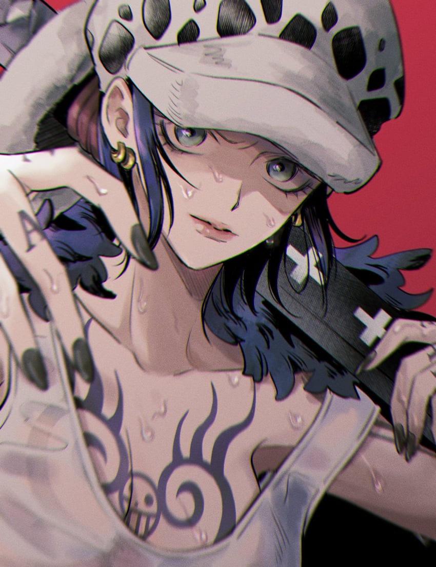 trafalgar law and law-chan (one piece) drawn by szk_(szkintama)