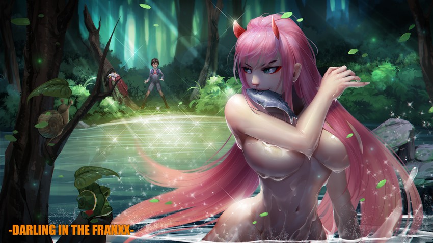 zero two and hiro (darling in the franxx) drawn by baschyf