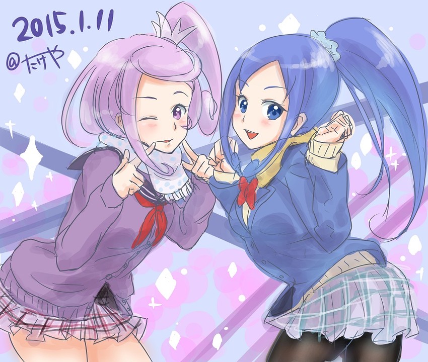 hishikawa rikka, kenzaki makoto, cure sword, and cure diamond (precure and 1 more) drawn by takeashiro