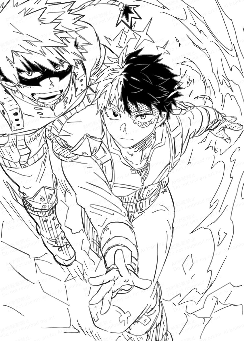 bakugou katsuki and todoroki shoto (boku no hero academia) drawn by ikuhashi_muiko