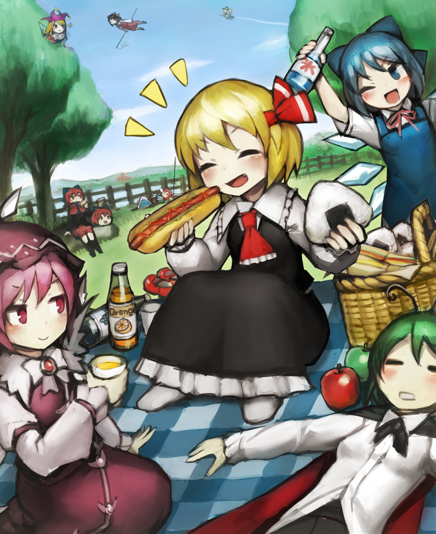 hakurei reimu, kirisame marisa, cirno, alice margatroid, rumia, and 5 more (touhou) drawn by spark621