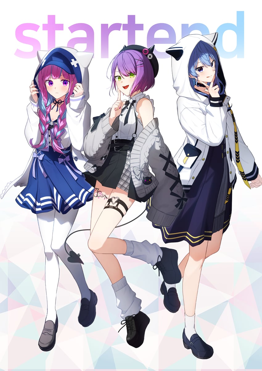 hoshimachi suisei, minato aqua, and tokoyami towa (hololive) drawn by 1p_ino